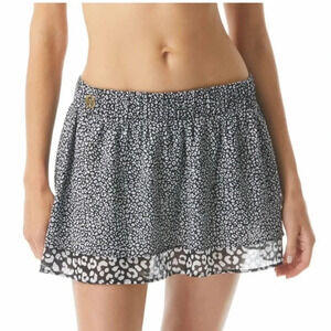 Michael Kors Animal Print Black and White Ruffle Cover Up Skirt Gold Logo Size M